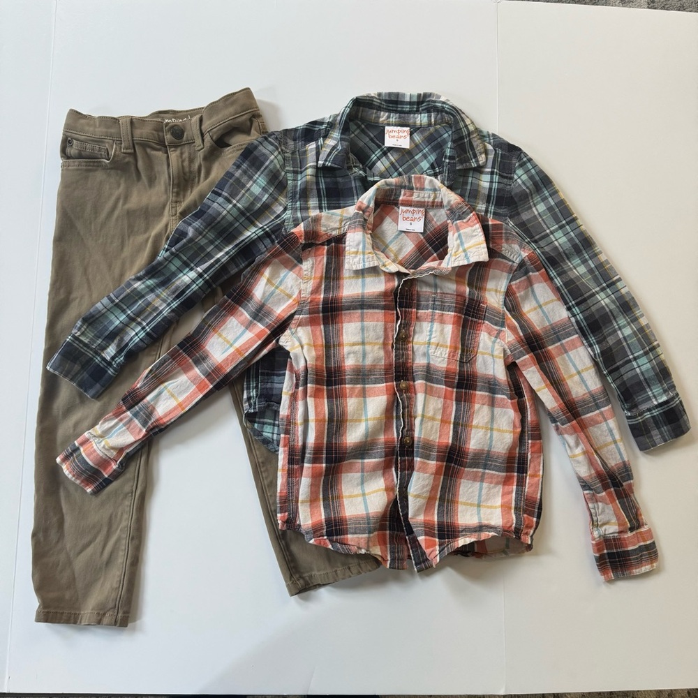jumping beans boys 6 lot of 3 plaid long sleeve button-ups & pants